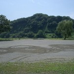 花と芝生の広場